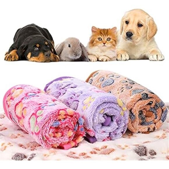 Tatuo 4 Pcs Dog Blanket for Pet Puppy Teething Toys Paw Print Fleece Blanket - Picture 5 of 7